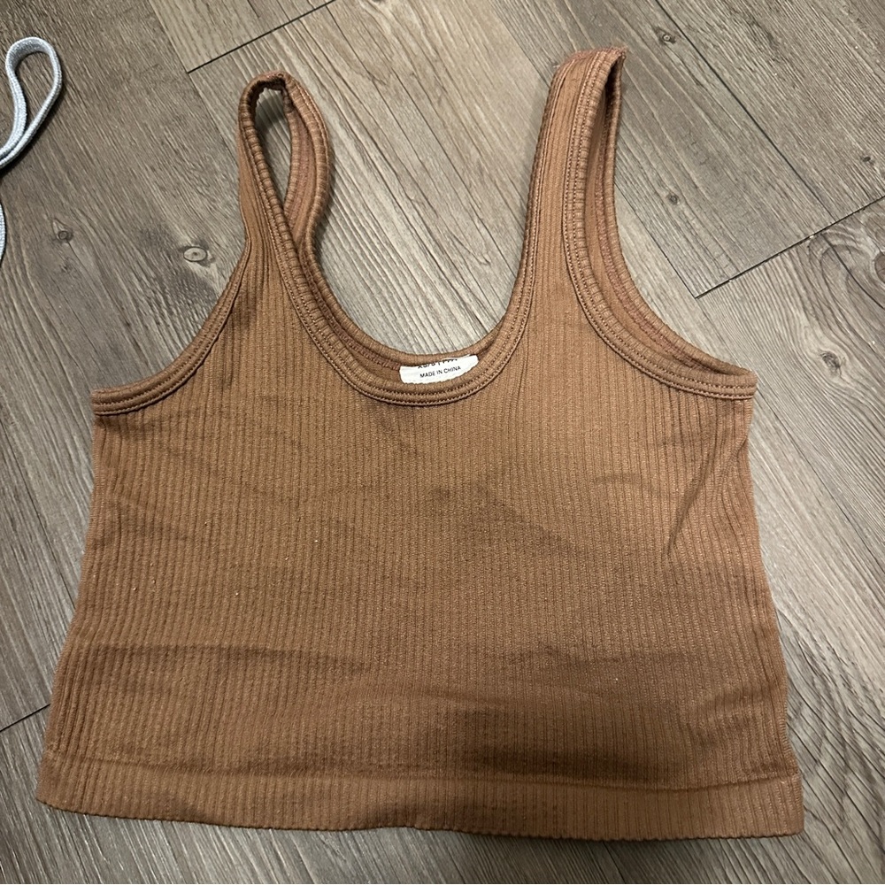 Cotton On Tan Ribbed Crop Tank Top